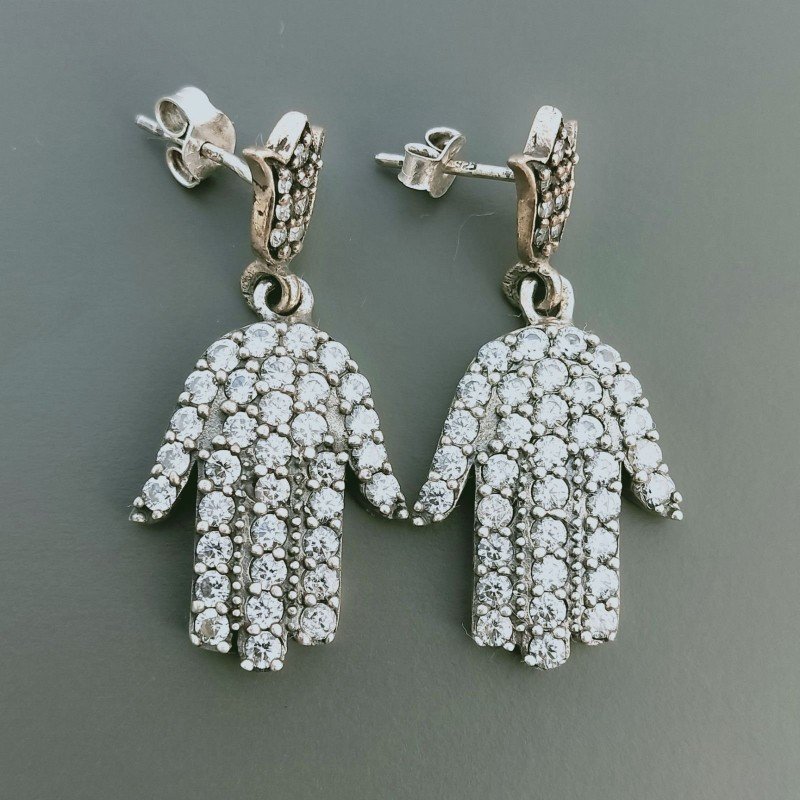 Orecchini Di Argento 925 con Zircone Sfaccettato con a Perno Stile Etnico