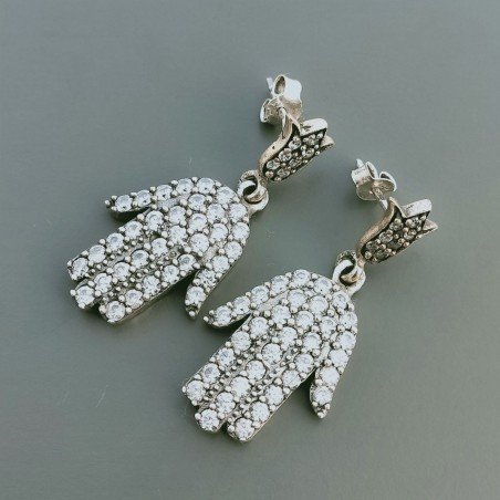 Orecchini Di Argento 925 con Zircone Sfaccettato con a Perno Stile Etnico