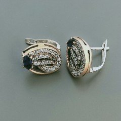 Orecchini Di Argento 925 con Radice di Zaffiro Sfaccettato con Zircone a Perno Chiuso Stile Etnico