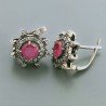 Orecchini Di Argento 925 con Radice di Rubino Sfaccettato con Zircone a Perno Chiuso Stile Etnico
