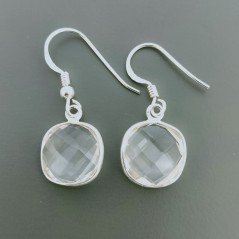 Orecchini Di Argento 925 con Cristallo di Rocca Briolette Taglio Cuscino Sfaccettato a Perno