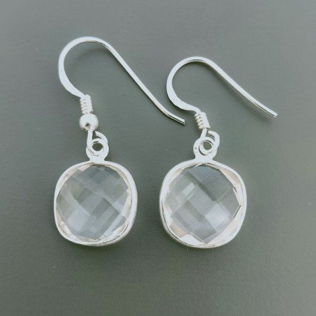 Orecchini Di Argento 925 con Cristallo di Rocca Briolette Taglio Cuscino Sfaccettato a Perno