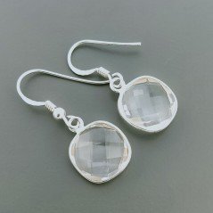 Orecchini Di Argento 925 con Cristallo di Rocca Briolette Taglio Cuscino Sfaccettato a Perno