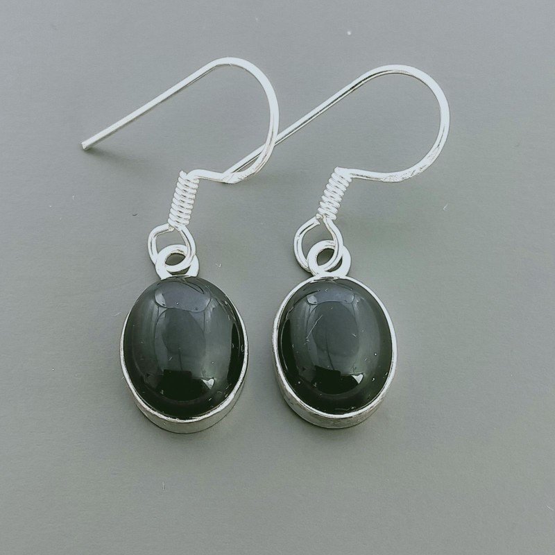 Orecchini Di Argento 925 con Onice Nera Cabochon Forma Ovale a Monachelle