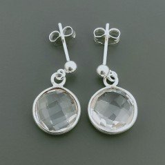 Orecchini Di Argento 925 con Cristallo di Rocca Briolette Taglio Tondo Sfaccettato a Perno