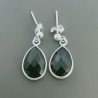 Orecchini Di Argento 925 con Onice Nera Briolette Taglio Goccia Sfaccettato a Perno