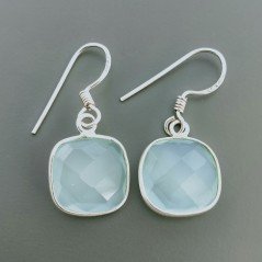 Orecchini Di Argento 925 con Calcedonia Verde Briolette Taglio Ovale Sfaccettato a Monachelle