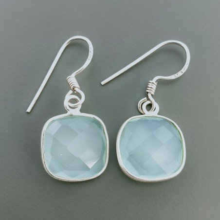 Orecchini Di Argento 925 con Calcedonia Verde Briolette Taglio Ovale Sfaccettato a Monachelle