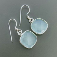 Orecchini Di Argento 925 con Calcedonia Verde Briolette Taglio Ovale Sfaccettato a Monachelle