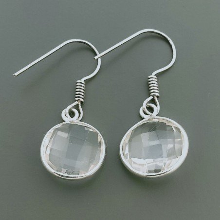 Orecchini Di Argento 925 con Cristallo di Rocca Briolette Taglio Tondo Sfaccettato a Monachelle