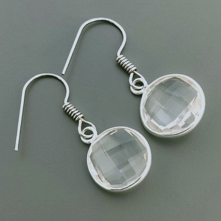 Orecchini Di Argento 925 con Cristallo di Rocca Briolette Taglio Tondo Sfaccettato a Monachelle