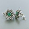 Orecchini Di Argento 925 con Radice di Smeraldo Sfaccettato con Zircone a Perno Chiuso Stile Etnico