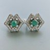 Orecchini Di Argento 925 con Radice di Smeraldo Sfaccettato con Zircone a Perno Chiuso Stile Etnico