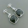 Orecchini Di Argento 925 con Onice Nera Briolette Taglio Cuscino Sfaccettato a Perno