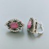 Orecchini Di Argento 925 con Radice di Rubino Sfaccettato con Zircone a Perno Chiuso Stile Etnico