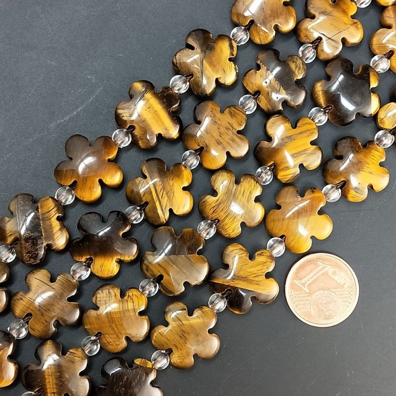 Occhio Di Tigre Naturale Perline Forma Fiore Inciso Liscio Piatto Foro Passante 15mm