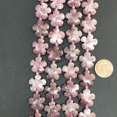 Tormalina Rosa Naturale Perline Forma Fiore Inciso Liscio Piatto Foro Passante 15mm