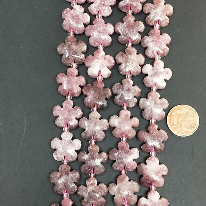 Tormalina Rosa Naturale Perline Forma Fiore Inciso Liscio Piatto Foro Passante 15mm