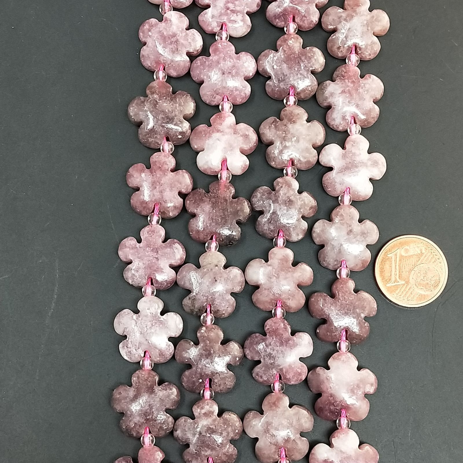 Tormalina Rosa Naturale Perline Forma Fiore Inciso Liscio Piatto Foro Passante 15mm