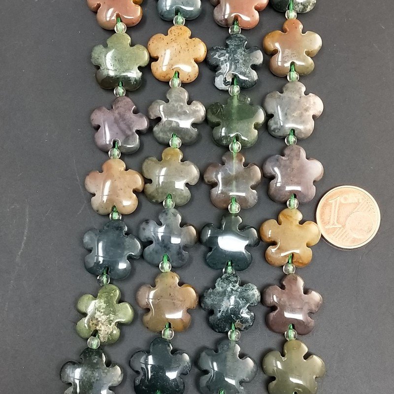 Agata Indiana Multicolore Perline Forma Fantasia Foglio Liscio Piatto 15mm