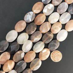 Pietra di Luna Multicolore Naturale in Perline Forma Ovale Piatto Sfaccettato Foro Passante 13X18mm