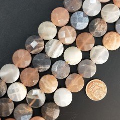 Pietra di luna multicolore tondo piatto sfaccettato 14mm