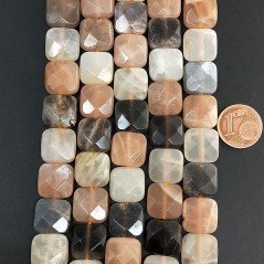 Pietra di Luna Multicolore Naturale Perline Forma Quadrato Piatto Sfaccettato Foro Passante 12mm