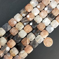 Pietra di Luna Multicolore Naturale Perline Forma Quadrato Piatto Sfaccettato Foro Passante 12mm