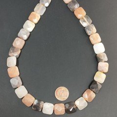 Pietra di Luna Multicolore Naturale Perline Forma Quadrato Piatto Sfaccettato Foro Passante 12mm