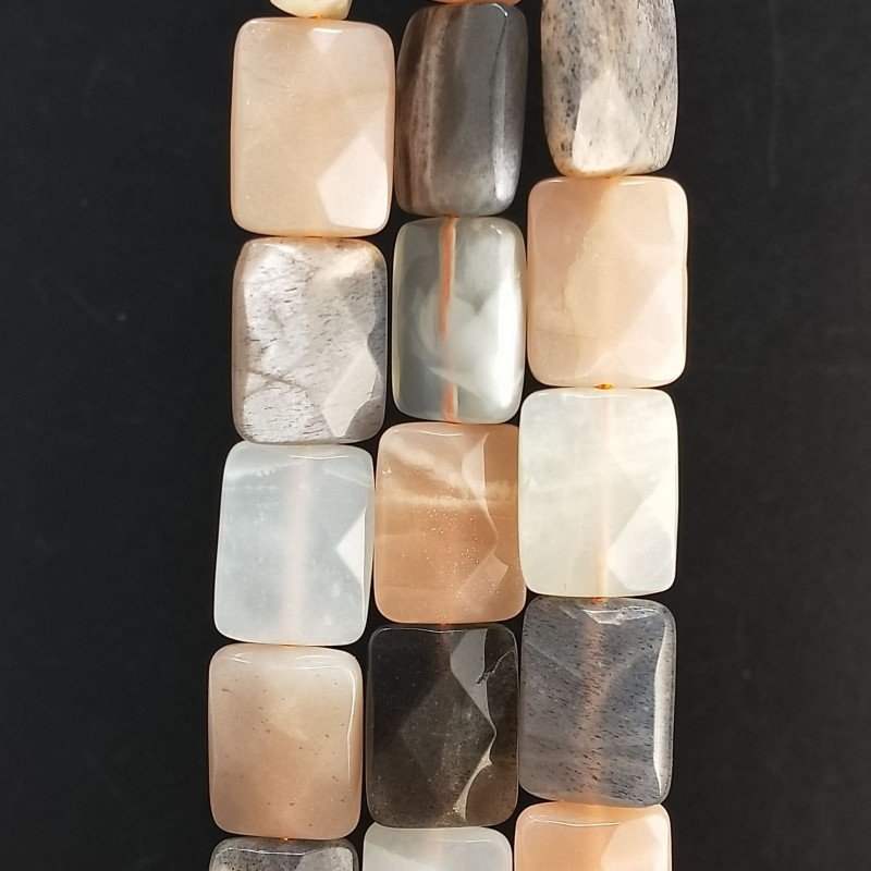 Pietra di Luna Multicolore Naturale in Perline Forma Rettangolare Piatto Sfaccettato Foro Passante 12X16mm