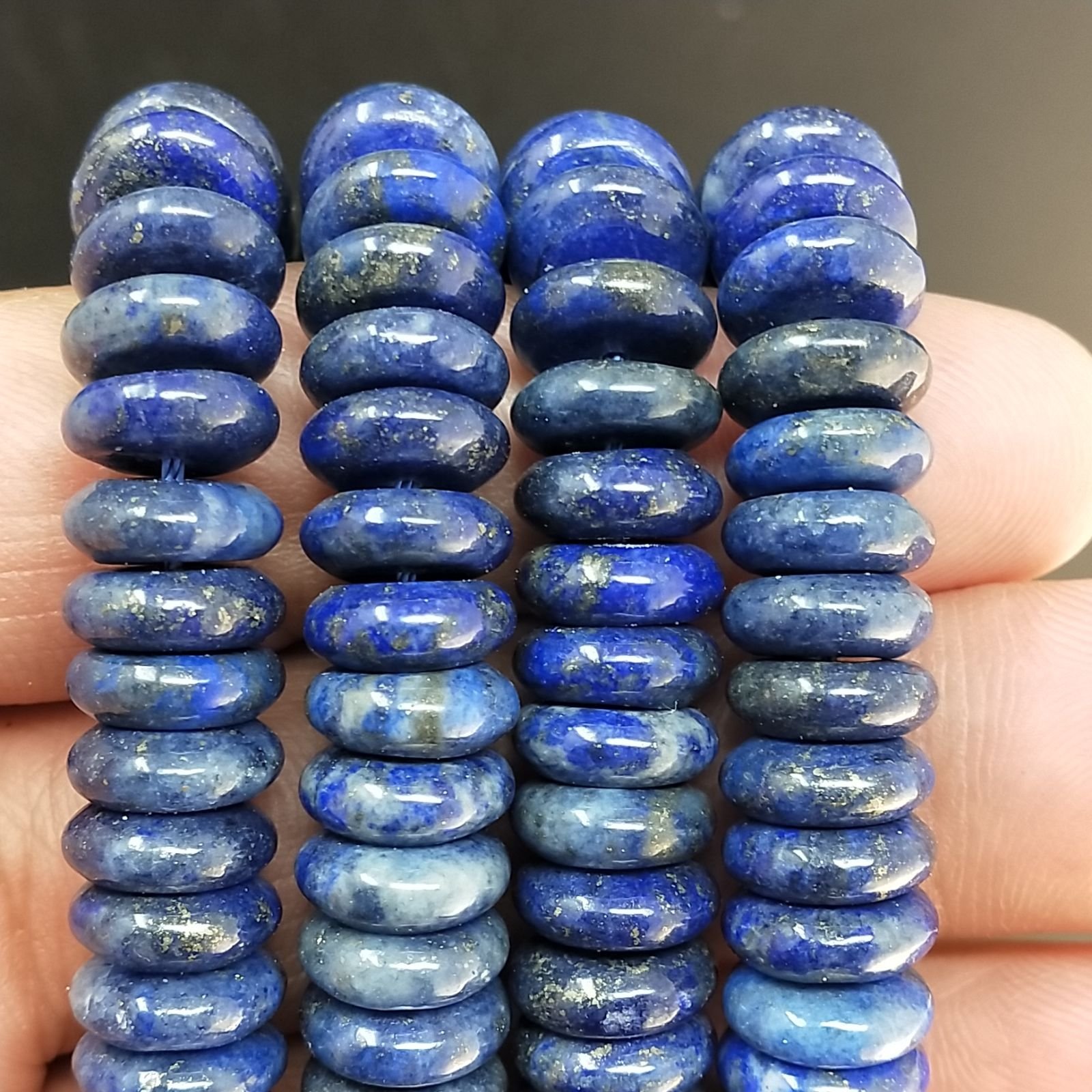 Lapis Lazuli Naturale in Perline Forma Rondelle Liscio Foro Passante 10mm