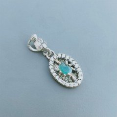 Ciondolo Di Argento 925 con Radice di Smeraldo Ovale e Zirconi Stile Etnico