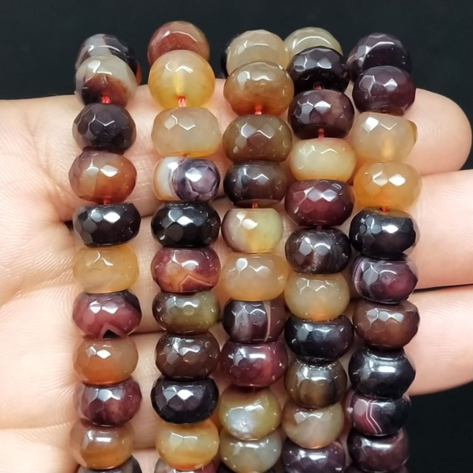 Agata Brasiliana Marrone Rossa Sfumato Naturale in Perline Forma Rondelle Sfaccettato Foro Passante 10mm