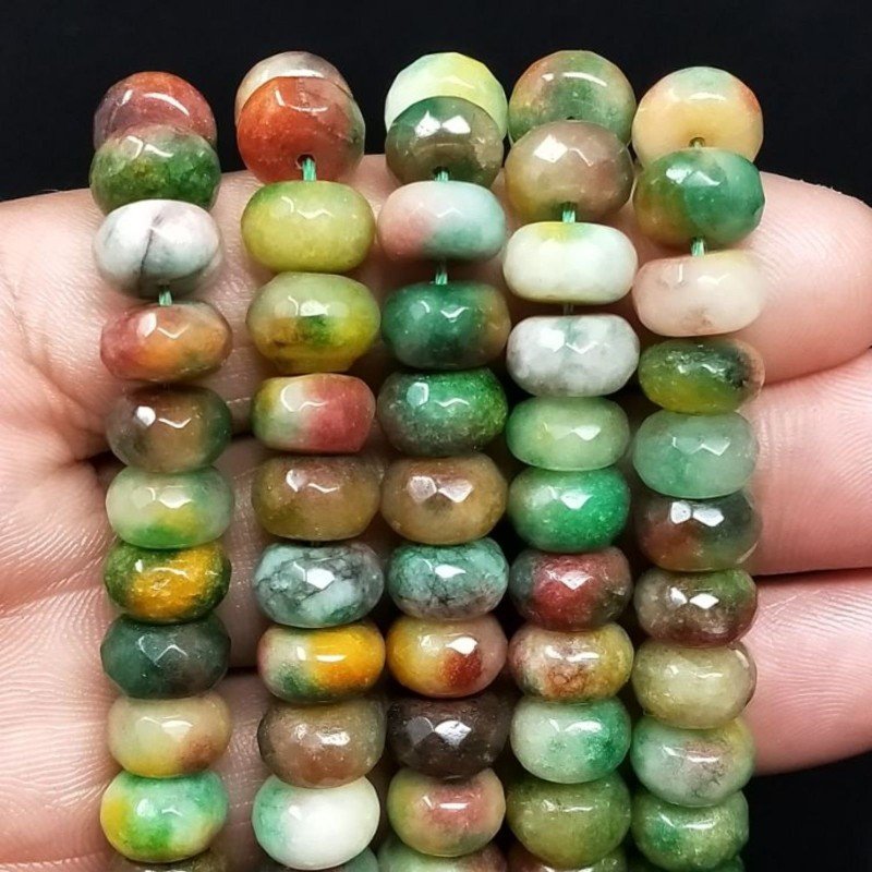 Giada Multicolore in Perline Forma Rondelle Sfaccettato Foro Passante 10X06mm