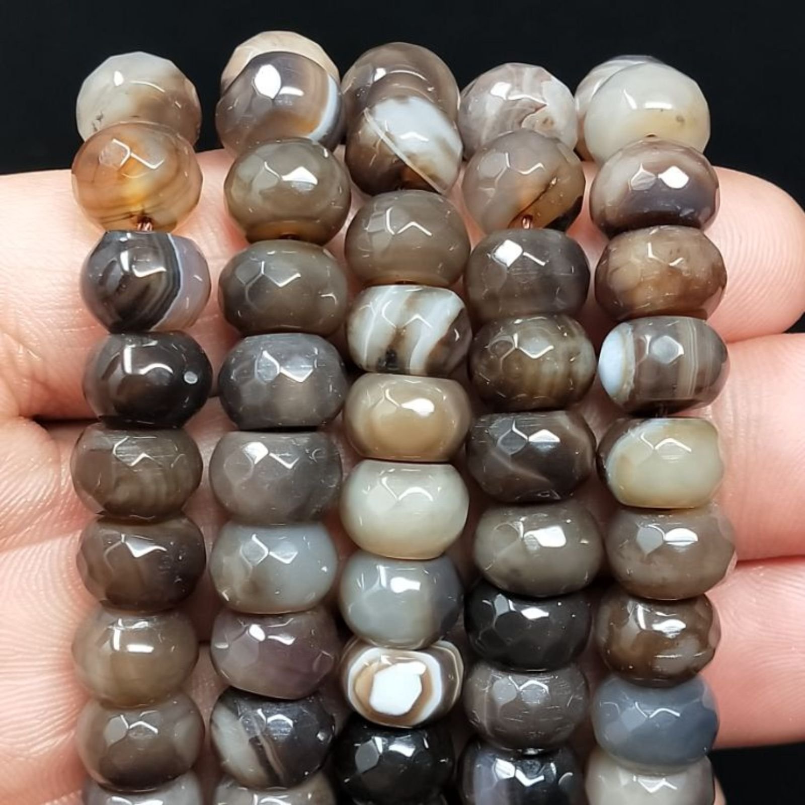 Agata Brasiliana Marrone Chiaro Striata Sfumato in Perline Forma Rondelle Sfaccettato Foro Passante 10mm