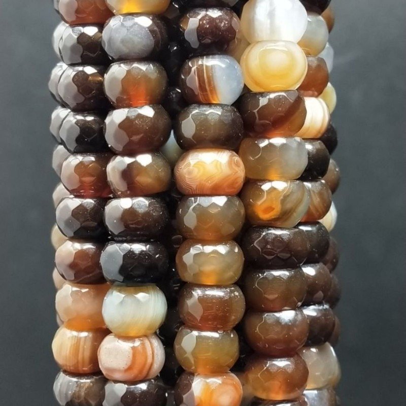 Agata Brasiliana Marrone Striata Sfumato Naturale in Perline Forma Rondelle Sfaccettato Foro Passante 10mm