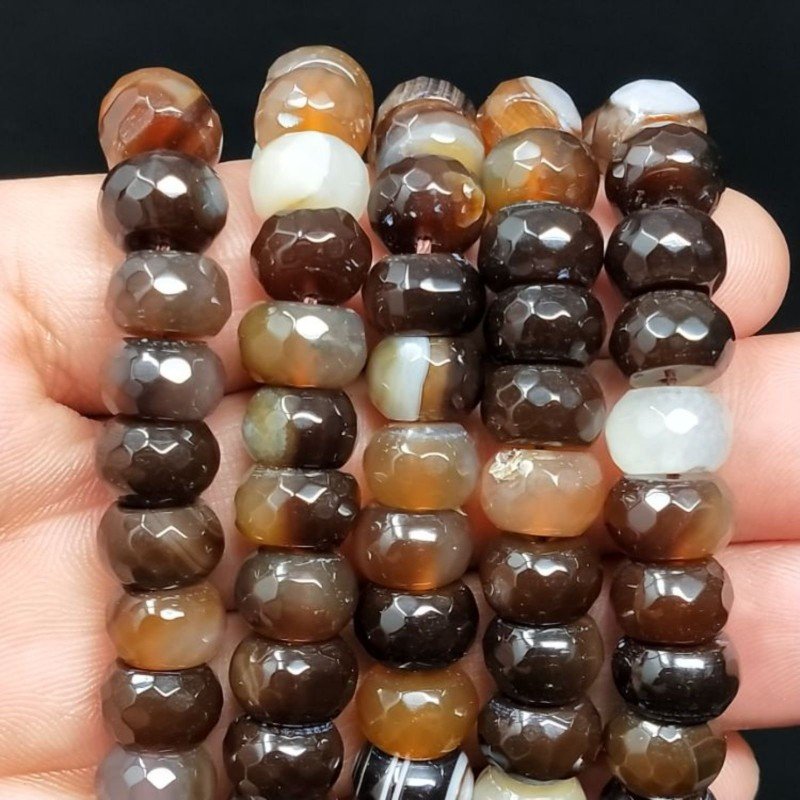 Agata Brasiliana Marrone Striata Sfumato Naturale in Perline Forma Rondelle Sfaccettato Foro Passante 10mm