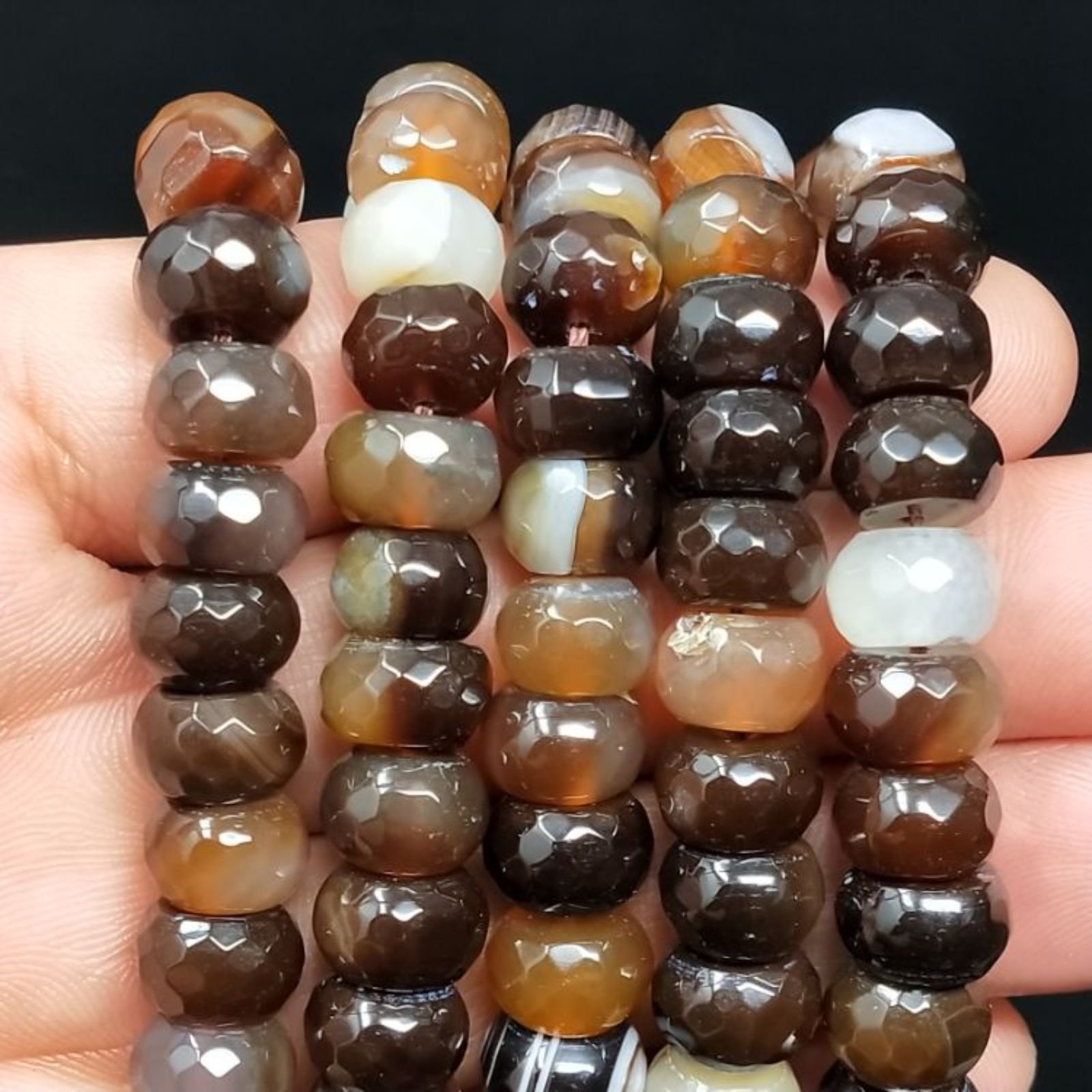 Agata Brasiliana Marrone Striata Sfumato Naturale in Perline Forma Rondelle Sfaccettato Foro Passante 10mm