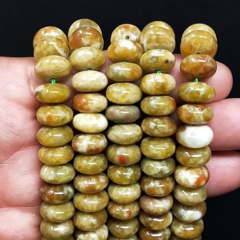 Opale Verde Madagascar Naturale in Perline Forma Rondelle Liscio Foro Passante 12mm