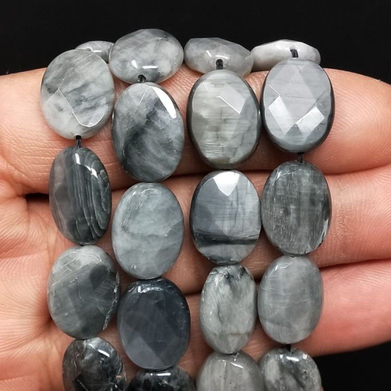 Occhio Di Falco Naturale in Perline Forma Ovale Piatto Sfaccettato Foro Passante 16x12mm