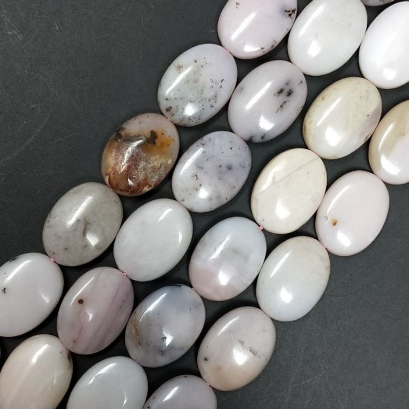 Opale Rosa Naturale in Perline Forma Ovale Piatto Liscio Foro Passante 13x18mm