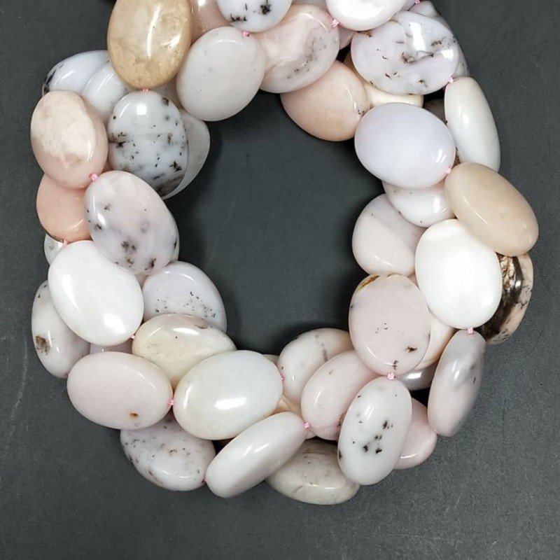 Opale Rosa Naturale in Perline Forma Ovale Piatto Liscio Foro Passante 13x18mm