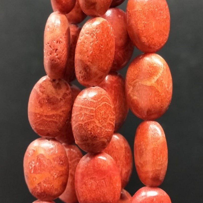 Corallo Madrepora in Perline Forma Ovale Piatto Liscio Foro Passante 12X18mm