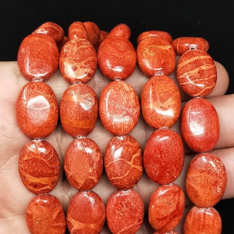Corallo Madrepora in Perline Forma Ovale Piatto Liscio Foro Passante 12X18mm