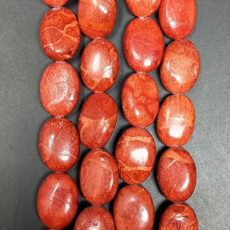 Corallo Madrepora in Perline Forma Ovale Piatto Liscio Foro Passante 12X18mm