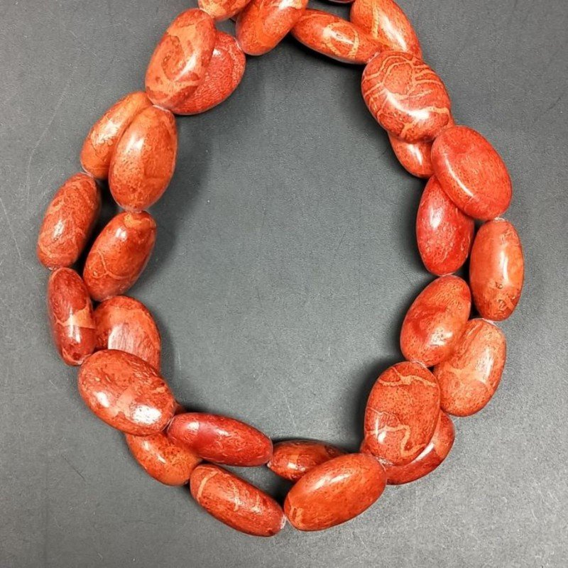 Corallo Madrepora in Perline Forma Ovale Piatto Liscio Foro Passante 12X18mm