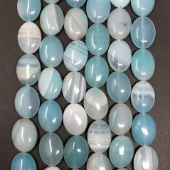 Agata Brasiliana Celeste Striata in Perline Forma Ovale Piatto Liscio Foro Passante 15x20mm
