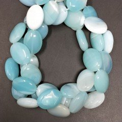 Agata Brasiliana Celeste Striata in Perline Forma Ovale Piatto Liscio Foro Passante 15x20mm