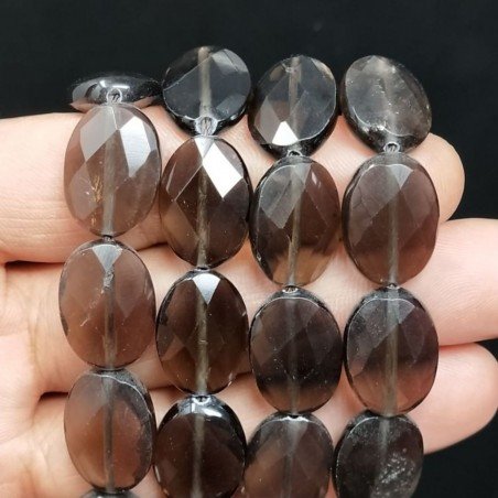 Quarzo Fume Naturale in Perline Forma Ovale Piatto Sfaccettato Foro Passante 13X18mm