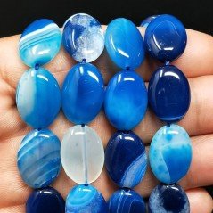 Agata Brasiliana Blu Striata in Perline Forma Ovale Piatto Liscio Foro Passante 13x18mm